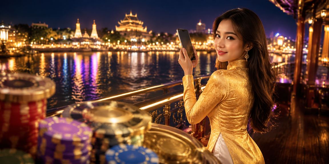 Người dùng Huế mặc áo dài trải nghiệm casino trực tuyến và chương trình VIP trên di động